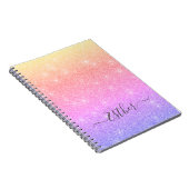 Roze Paars Blue Glitter Monogram Notitieboek (Rechterzijde)