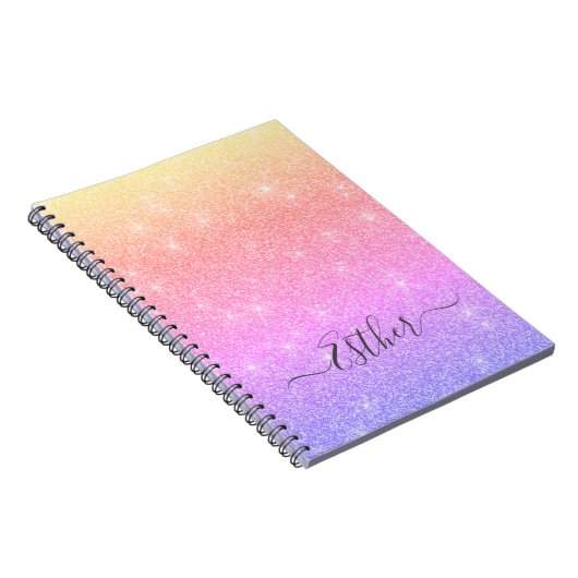Roze Paars Blue Glitter Monogram Notitieboek (Rechterzijde)