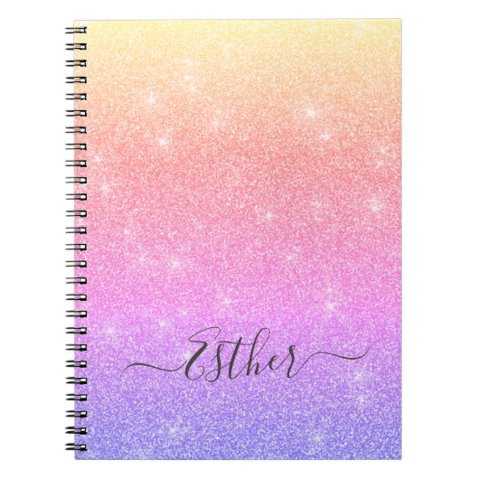 Roze Paars Blue Glitter Monogram Notitieboek (Voorkant)