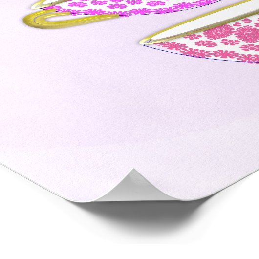  Roze Paars China Tea Cups Wall Art Poster (Hoek)