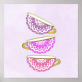  Roze Paars China Tea Cups Wall Art Poster (Voorkant)
