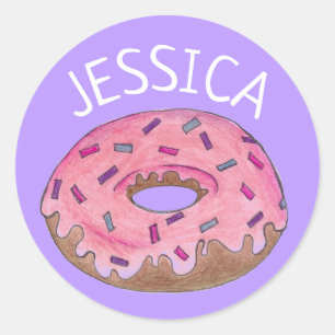 Roze Paars Donut Doughnut Sprinkles Gepersonalisee Ronde Sticker