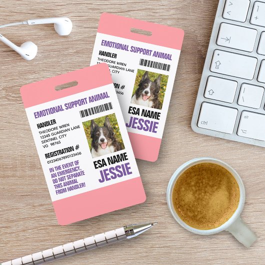 Roze Paars Emotional Support Animal Foto ID Badge