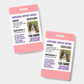 Roze Paars Emotional Support Animal Foto ID Badge (Voor- en achterkant)