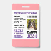 Roze Paars Emotional Support Animal Foto ID Badge (Achterkant)
