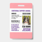 Roze Paars Emotional Support Animal Foto ID Badge (Voorzijde)