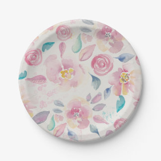 Roze Paars en Blauw Floral patroon Papieren Bordje