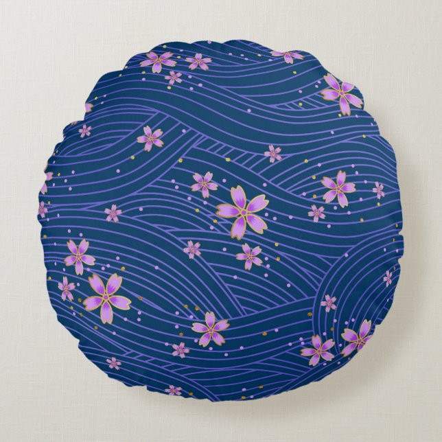 roze paars en blauw rond kussen (Voorkant)