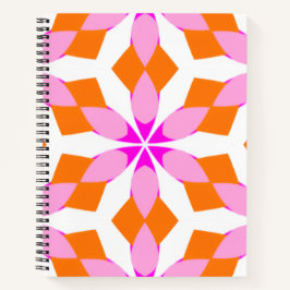 Roze Paars en Oranje Bloem Motief Geometrisch Notitieboek
