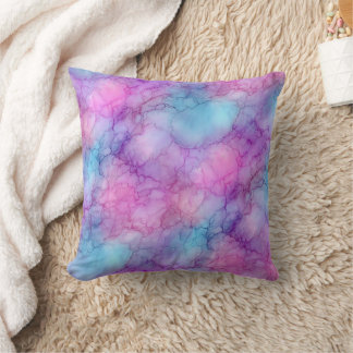 Roze Paars en Turquoise Pastel Waterverf Marmer Kussen
