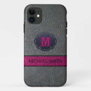 Roze Paars en zwart leder iPhone 11 Hoesje