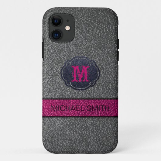 Roze Paars en zwart leder Case-Mate iPhone Case (Achterkant)