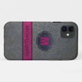 Roze Paars en zwart leder Case-Mate iPhone Case (Achterkant (horizontaal))
