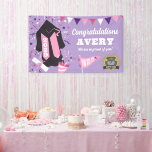Roze Paars Felicitaties Afstudeer School Logo Spandoek