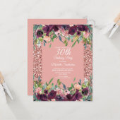 Roze Paars Floral 30e verjaardag van de 30e verjaa Kaart (Voorkant / Achterkant in situ)