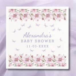 Roze Paars Floral Butterfly Baby shower Servet