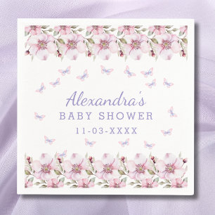 Roze Paars Floral Butterfly Baby shower Servet