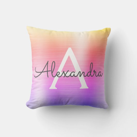 Roze Paars geborsteld Metaal Monogram Naam Initiaa Kussen (Voorkant)