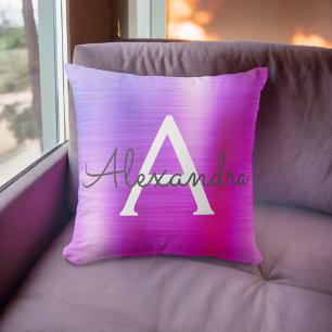 Roze Paars geborsteld Metaal Monogram Naam Initiaa Kussen