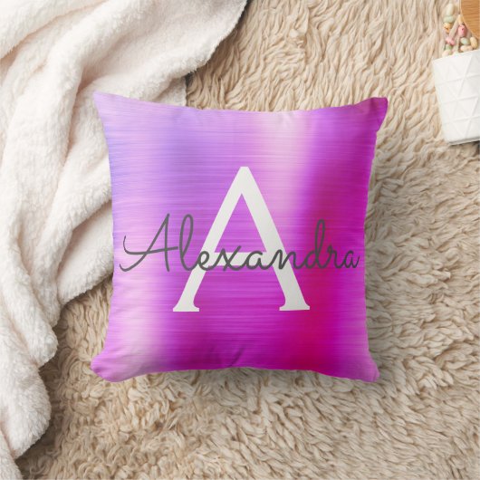 Roze Paars geborsteld Metaal Monogram Naam Initiaa Kussen (Deken)