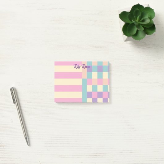 Roze Paars Geel Kleurblokken Uw Naam Post-it® Notes (Kantoor)