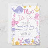 Roze Paars Geel Meisjes Twee Verjaardag Aan Zee Kaart (Voorkant)