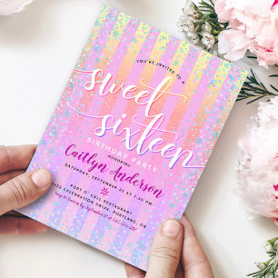 Roze Paars Geel Sweet Sixteen Verjaardag Script Kaart