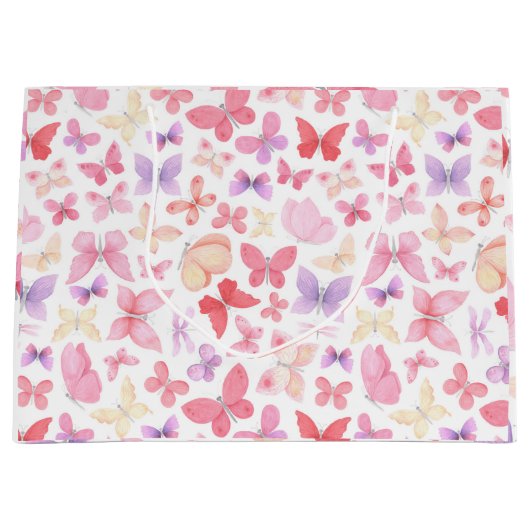 Roze Paars Gele Vlinders Baby Shower Groot Cadeauzakje (Voorkant)