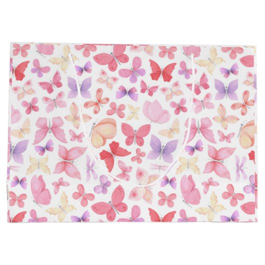 Roze Paars Gele Vlinders Baby Shower Groot Cadeauzakje (Achterkant)