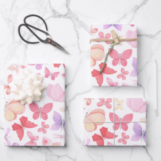 Roze Paars Gele Vlinders Inpakpapier Vel (Voorkant)