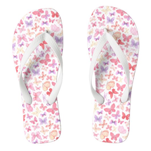  Roze Paars Gele Vlinders Pasteltinten Teenslippers (Voetbed)