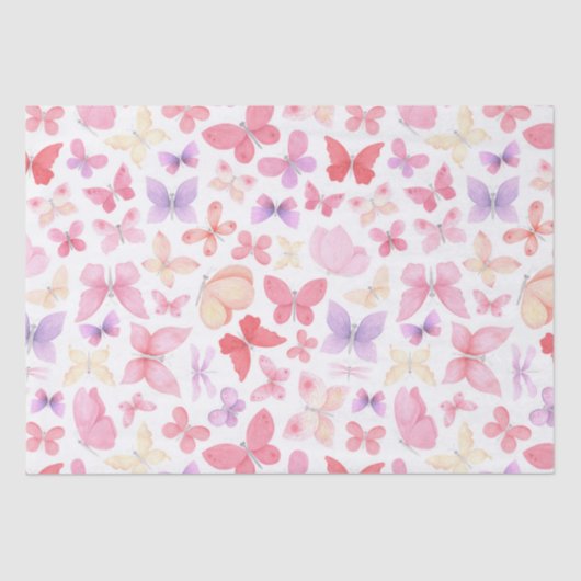 Roze Paars Gele Vlinders  Tissuepapier (Voorkant)