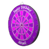 Roze Paars Gepersonaliseerd Happy Birthday Dartbord (Voorkant Rechts)