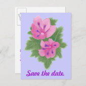 Roze Paars Geranium Sparen de datum Briefkaarten (Voorkant / Achterkant)