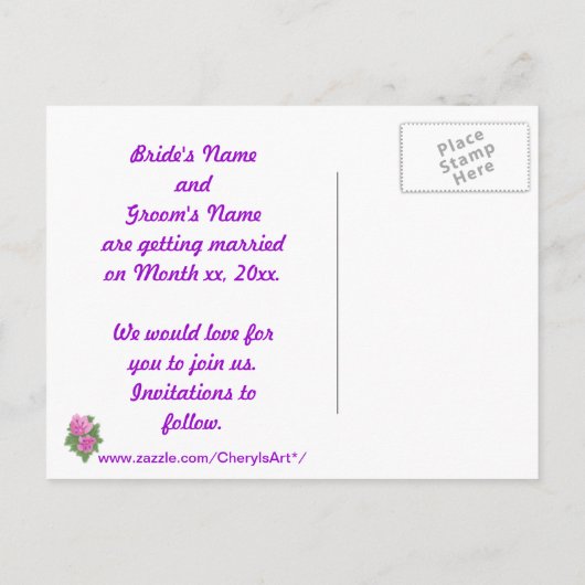 Roze Paars Geranium Sparen de datum Briefkaarten (Achterkant)