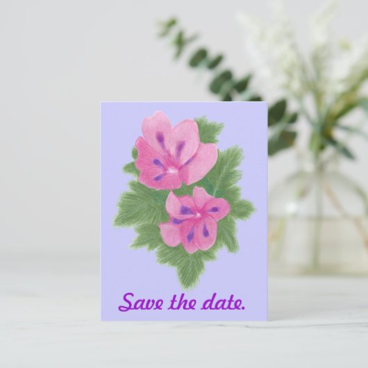 Roze Paars Geranium Sparen de datum Briefkaarten (Staand voorkant)