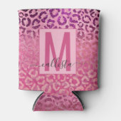 Roze Paars Glitter Leopard Animal Print Monogram Blikjeskoeler (Voorkant)