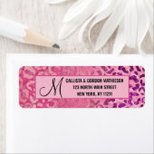 Roze Paars Glitter Leopard Animal Print Monogram Etiket (Insitu)