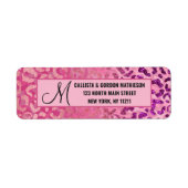 Roze Paars Glitter Leopard Animal Print Monogram Etiket (Voorkant)