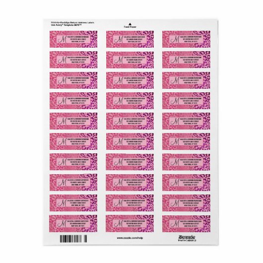 Roze Paars Glitter Leopard Animal Print Monogram Etiket (Full Sheet)
