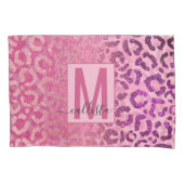 Roze Paars Glitter Leopard Animal Print Monogram Kussensloop (Voorkant)