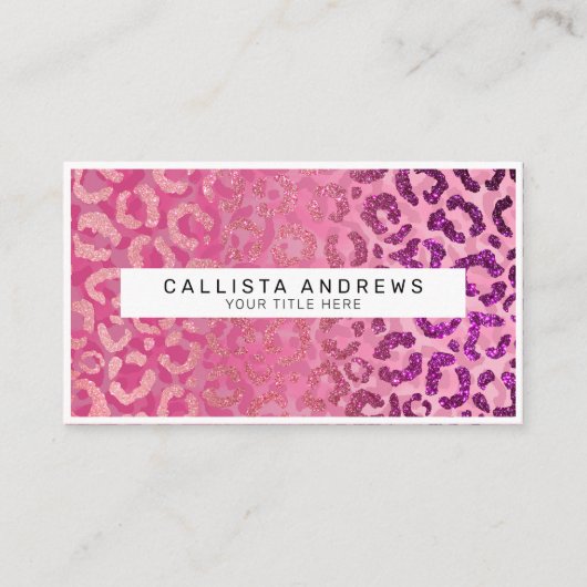 Roze Paars Glitter Leopard Animal Print Monogram Visitekaartje (Voorkant)