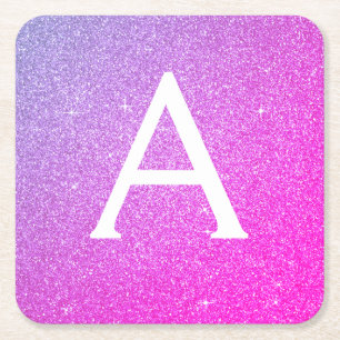 Roze Paars Glitter & Sparkle Monogram Birthday Kartonnen Onderzetters