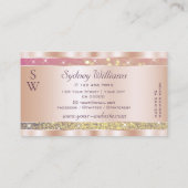 Roze Paars Glitter Stars Monogram Roos Gold Visitekaartje (Achterkant)