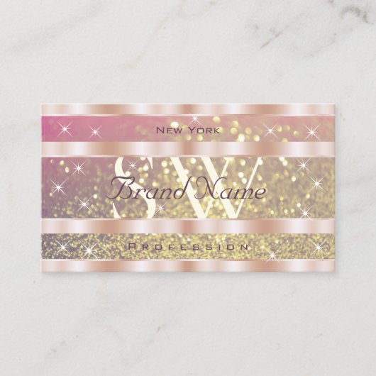Roze Paars Glitter Stars Monogram Roos Gold Visitekaartje (Voorkant)