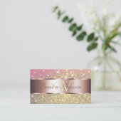 Roze Paars Glitter Stars Monogram Roos Gold Visitekaartje (Staand voorkant)
