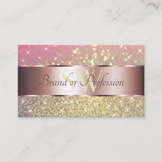 Roze Paars Glitter Stars Monogram Roos Gold Visitekaartje (Voorkant)