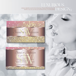 Roze Paars Glitter Stars Monogram Roos Gold Visitekaartje