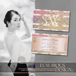 Roze Paars Glitter Stars Monogram Roos Gold Visitekaartje