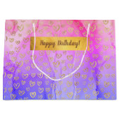 Roze Paars Gold Hearts Eigen Happy Birthday Groot Cadeauzakje (Voorkant)